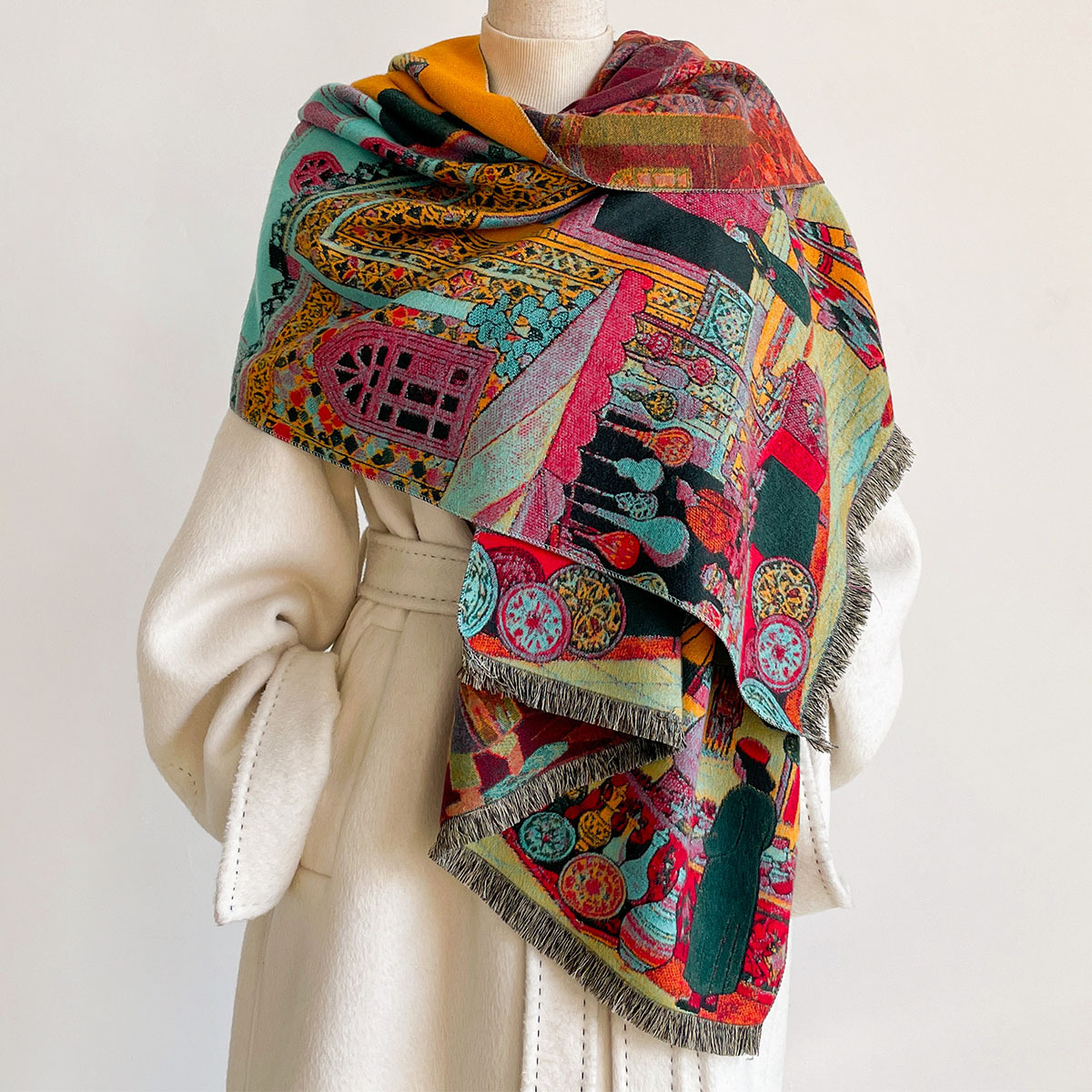 Go Ethnic Fashion - Jesienno-zimowy damski szal z imitacji kaszmiru,